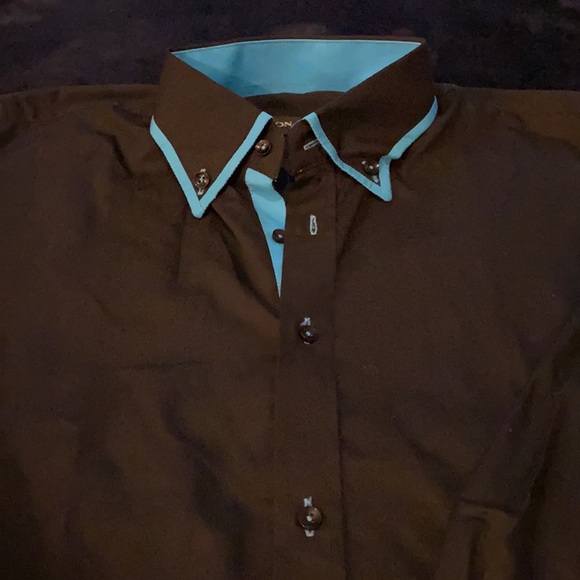 Black and light blue dress shirt With French cuffs - Picture 2 of 2